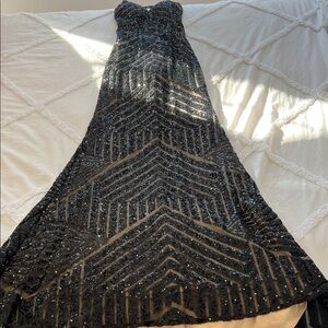 Elegant Black Sequin Prom Gown- NEW